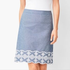 NWT Talbots Embroidered Chambray A-Line Skirt 16 Petite Casual